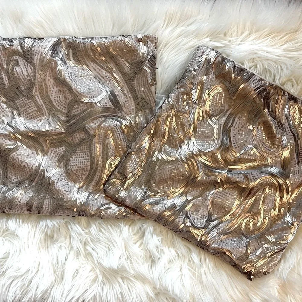 Kenneth Cole Reaction Home Rose Gold Sequin Pillow Covers, Set of 2 | SZ 15 x 15